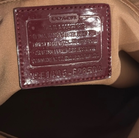 Coach Khaki Signature Canvas Burgundy Stripe Tote Shoulder Bag - Picture 9 of 10